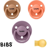 Bibs de LUX Schnuller mit Namen, Rund, Latex, Gr. 2, (Mauve, Papaya, Earth), 3'er Pack